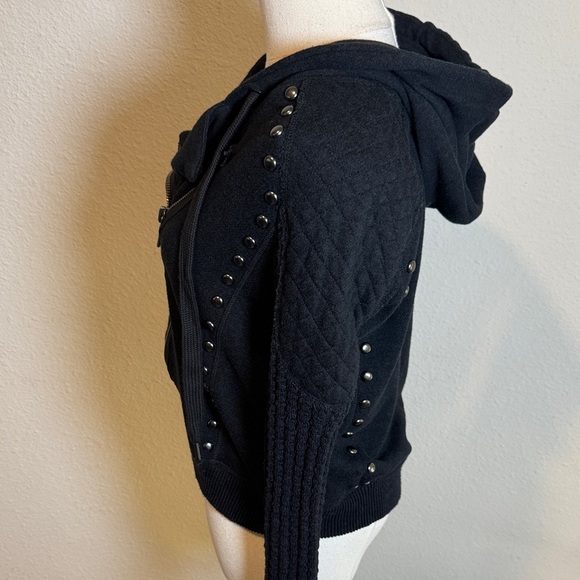 Free People Ring My Bell Moto Studded Hooded Jacket/Sweatshirt size Small - Picture 4 of 15